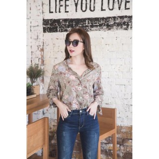 K55 Tropical Blouse Chiffon คอผ่าสวยหรูในแบบสไตล์วินเทจ  #71