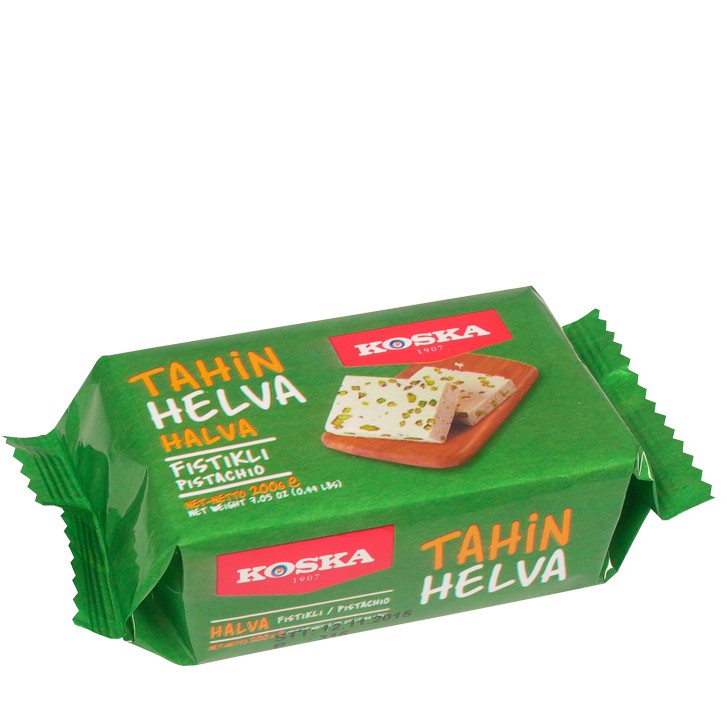 งาขาวบด รส Pistacio แบรนด์ Koska  Tahin Helva (Halva with Pistachi) สินค้าคุณภาพจาก ตุรกี ขนาด 200 กรัม Exp 12/2026