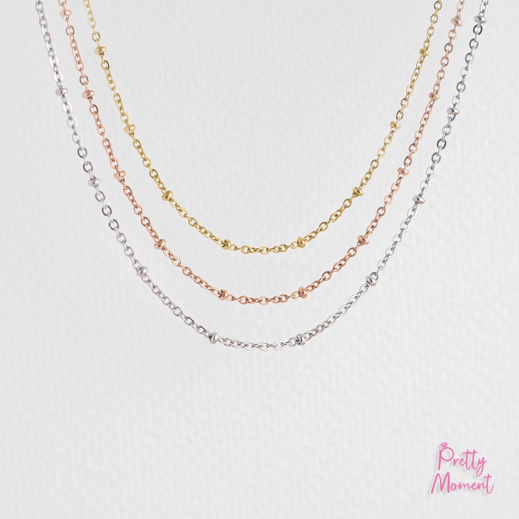 สร้อยเปล่า สแตนเลส Pretty Moment ลายไข่ปลา โชคเกอร์ ไม่ดำ ไม่ลอก ปรับระดับ สีเงิน สีโรสโกล สีทอง แข็งแรง ทนทาน คงสภาพ