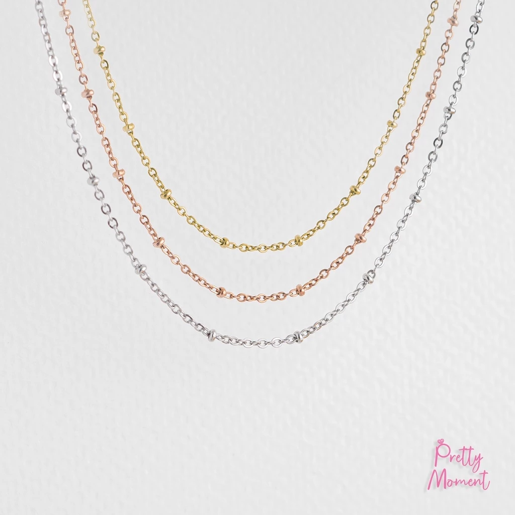 สร้อยเปล่า สแตนเลส Pretty Moment ลายไข่ปลา โชคเกอร์ ไม่ดำ ไม่ลอก ปรับระดับ สีเงิน สีโรสโกล สีทอง แข็งแรง ทนทาน คงสภาพ