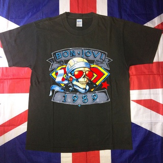 tshirtเสื้อยืดคอกลมฤดูร้อน『Clic All-match』vtg Bon Jovi Concert Tour 80S 1989 Re Usa Hot เสื้อยืดแขนสั้น สําหรับผู้ชาย 2