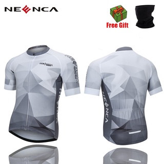 NEENCA [COD &amp; READY STOCK] เสื้อปั่นจักรยานแขนสั้นสไตล์ใหม่ เสื้อปั่นจักรยาน สีขาว เทา ลายเรขาคณิต