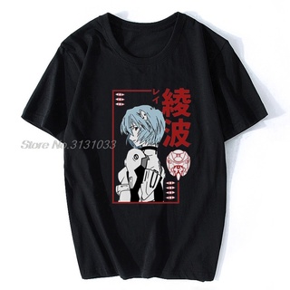 เสื้อสาวอวบ - เสื้อยืดผ้าฝ้ายที่ไม่เหมือนใครญี่ปุ่นอะนิเมะ Rei Ayanami Eangelion ชายตลกสีดําสบาย ๆ