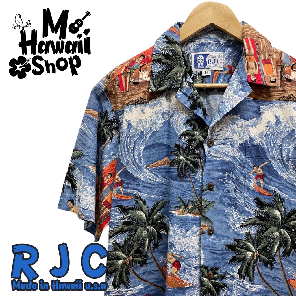 เสื้อฮาวายมือสอง-Hawaii Shirt สภาพดี ผ้า Cotton ป้ายแบรนด์ RJC รอบอก 45นิ้ว