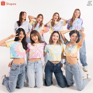 Expogarment เสื้อครอป มัดย้อม Tiedye เอวลอย CROP แขนสั้น คอกลม เสื้อยืด ผ้าคอตตอน เสื้อครอปมัดย้อม มี2ทรง 8สี