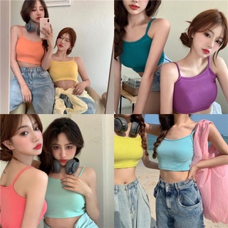 myhunnbear 🌷พร้อมส่ง🌷 เสื้อครอป สายเดี่ยว ผ้านิ่ม มีหลายสี สดใส Crop Top Colorful