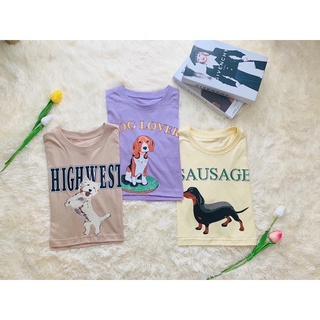 เสื้อครอปโอเวอร์ไซ์ลายน้องหมาน้องแมวผ้าคอตตอนเเท้100%สีละมุนน่ารัก กำลังเป็นที่นิยมในไอจี