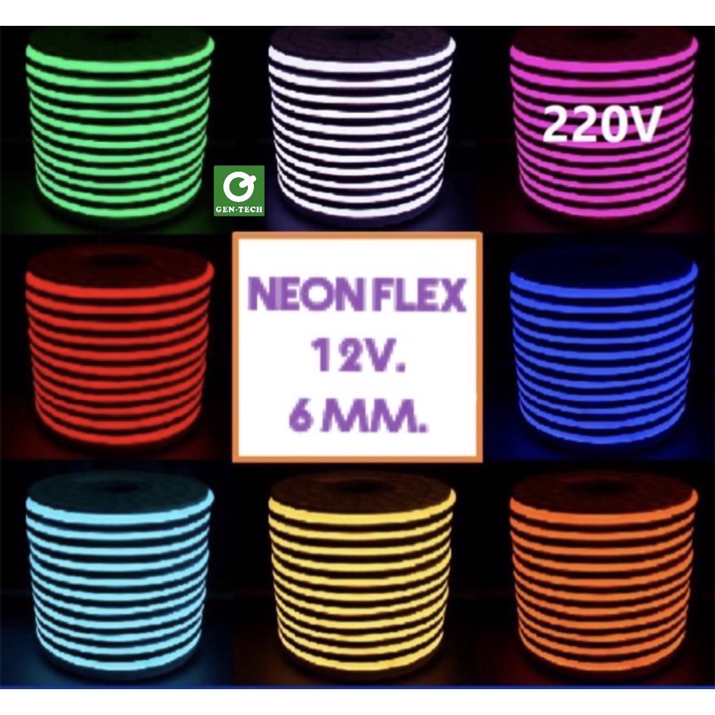 สินค้าพร้อมส่ง!!Neon Flex 12v6mmตัดทุก2.5cm LED นีออนเฟลกซ์ ยกม้วน50เมตร สำหรับไฟ12v ตกแต่งบ้าน ติดข