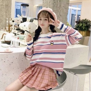 Misssumey 🧁 สเวตเตอร์ลายทาง ใส่คลุมกันหนาว น่ารักสไตล์เกาหลี