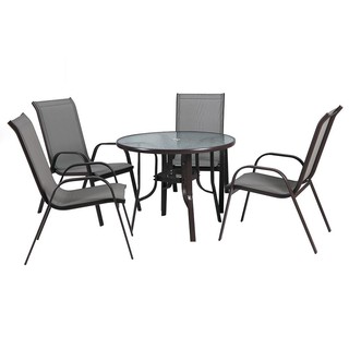 Table and chairs set SPRING 194X194X96CM GRAY STEEL 4-SEAT PATIO FURNITURE Outdoor furniture Garden decoration accessori