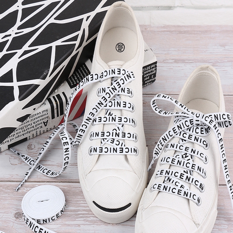 1 Pair Printing Letter Printed Flat Shoe Lace Length Canvas Sneakers Shoelaces