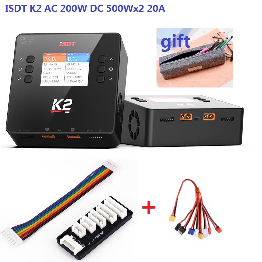 ISDT K2 Zip Lipo - Caricatore da 1-8S AC 200W DC 500Wx2 20A Smart Charger per Life, Lilon, LiPo, LiHv/Pb/NiMH