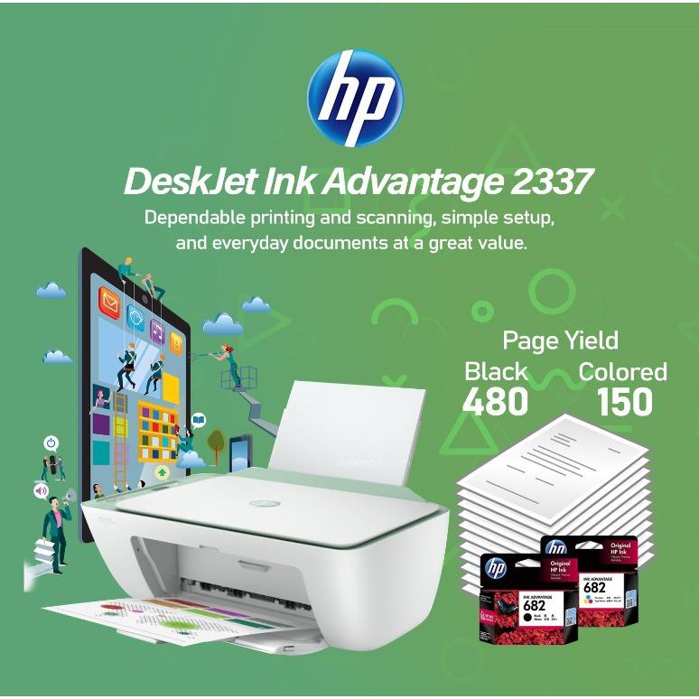 HP DeskJet Ink Advantage 2337 ปริ้น สแกน ถ่ายเอกสาร หมึกแท้ 1 ชุดในกล่อง รับประกัน 1 ปี ซ่อมฟรีถึงบ้าน