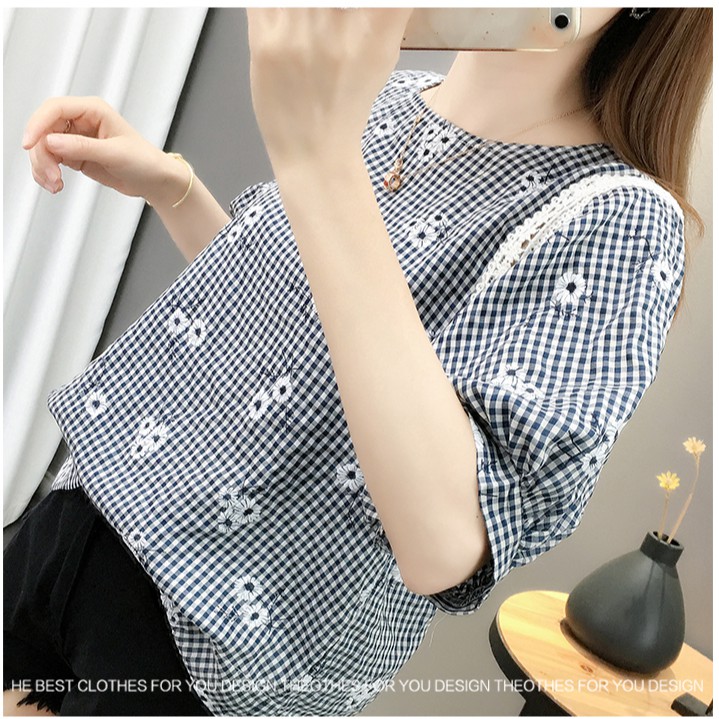 FBAShop  เสื้อลายสก็อตแขนตุ๊กตาปักลายดอกไม้น่ารัก สวยหวานกว่าน้ำตาลอีกจ้าาา ราคา ถูกที่สุด ดีลบีเคเค แกลเลอรีภาพที่ 9