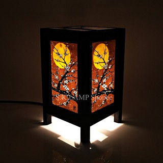 S.K.LAMP โคมไฟสี่เหลี่ยม กระดาษสาสกรีนดอกเหมยพระจันทร์ 5x7"