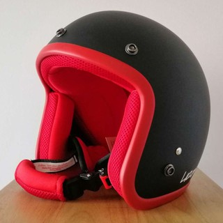 หมวกกันน็อ​ควินเทจสีดำด้าน​ คิ้วแดง Lazor Open face helmet Matte Black Color