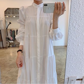 พร้อมส่ง 🍋 collon white dress C1257 เดรสยาว เดรสยาวแขนพอง