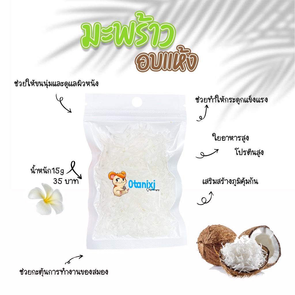 มะพร้าวเส้นๆๆอบเเห้ง มีไฟเบอร์ โปรตีนสุง สำหรับ แฮมเตอร์ ชูการ์ เม่น เเฟตเทล