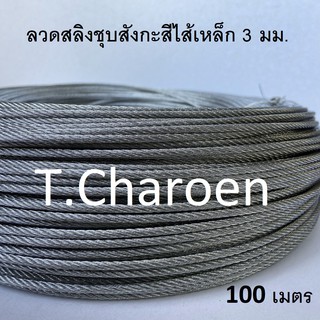 ลวดสลิง สลิง ลวดสลิงชุบสังกะสี ไส้เหล็ก ขนาด 3 มม. ยาว 100 เมตร