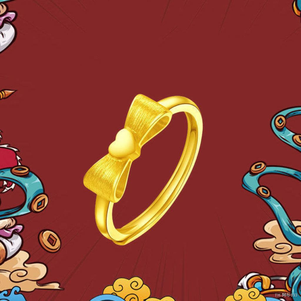 ❥ราคาถูก❥แหวนทองครึ่งสลึง แหวนโบว์สีทองหวานแหวนนิ้วชี้อาวุโสทองแท้หนังสือสีแดงขนาดเล็กที่มีวรรคเดียวกันเปิดแหวนปรับ #แหว