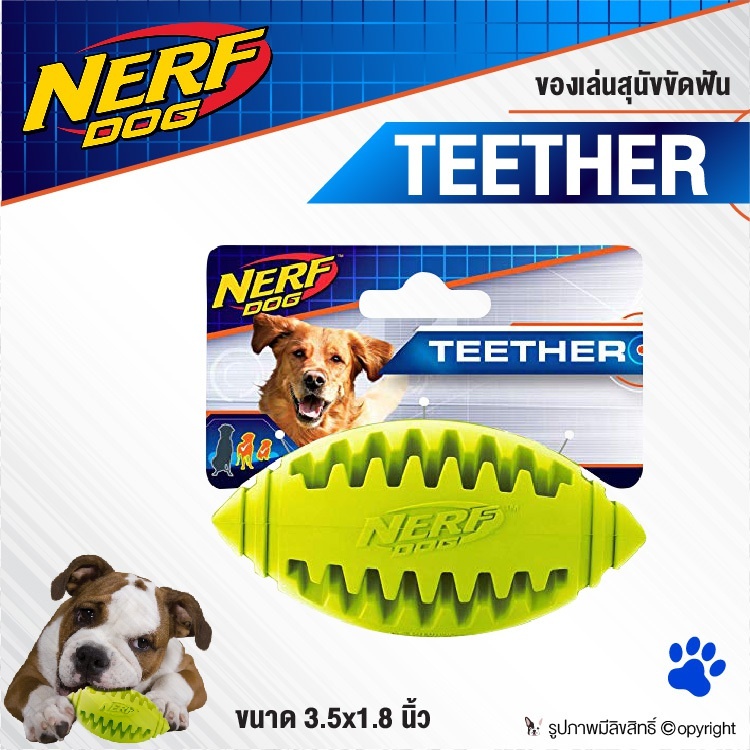 ของเล่นแก้เหงาสำหรับสุนัข Nerf Dog Teether ของเล่นขัดฟันสำหรับสุนัข สีเขียว Size S โดย Yes Pet Shop