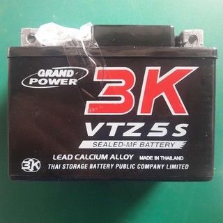 แบตเตอรี่มอไซ 3K VTZ5S (12V 5AH) ;Battery ,แบตมอไซ