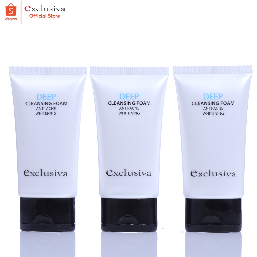 Exclusiva โฟมล้างหน้า ลดสิว ล้างเมคอัพ Anti-acne Whitening Deep Cleansing Foam x 3 หลอด