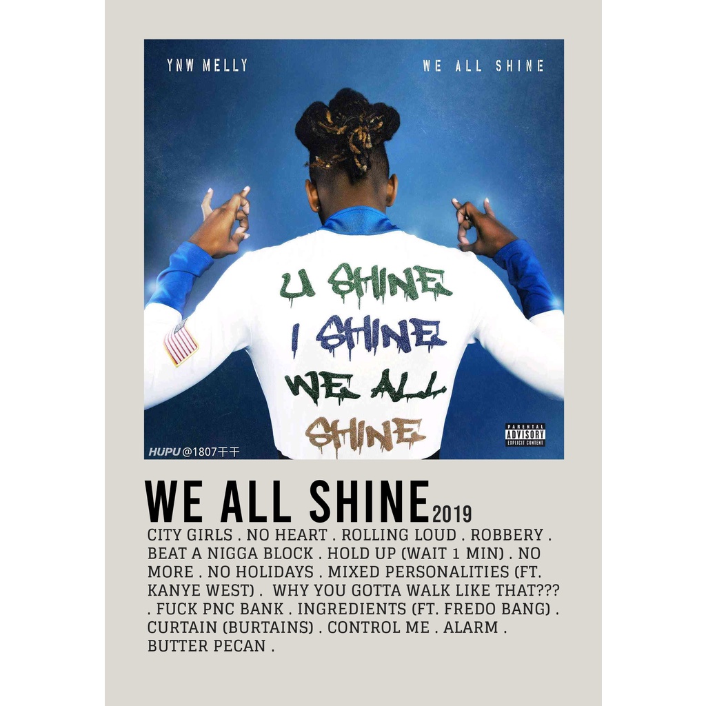 โปสเตอร์ปกอัลบั้ม We All Shine โดย YNW Melly สําหรับห้อง/บาร์เบอร์ยิม