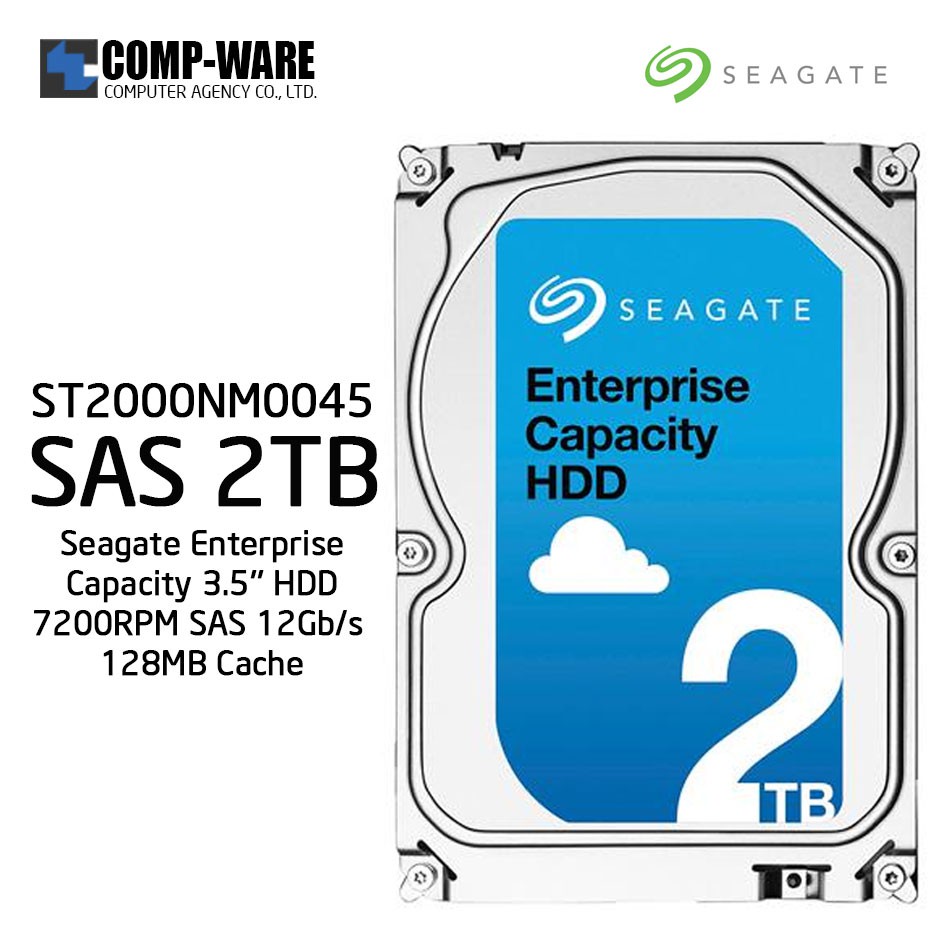 Seagate Enterprise Capacity 3.5'' HDD 2TB 7200RPM SAS 12Gb/s 128MB Cache Internal Hard Drive ST2000NM0045 รับประกัน 5 ปี