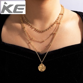 Cold hip-hop three-necklace beauty head coin metal ball unisex multi-item jewelry for girls fo