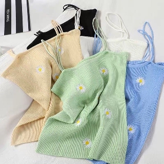 เสื้อสายเดียวคล้องไหล่ไหมพรมถัก ปักลายดอกเดซี่น่ารัก