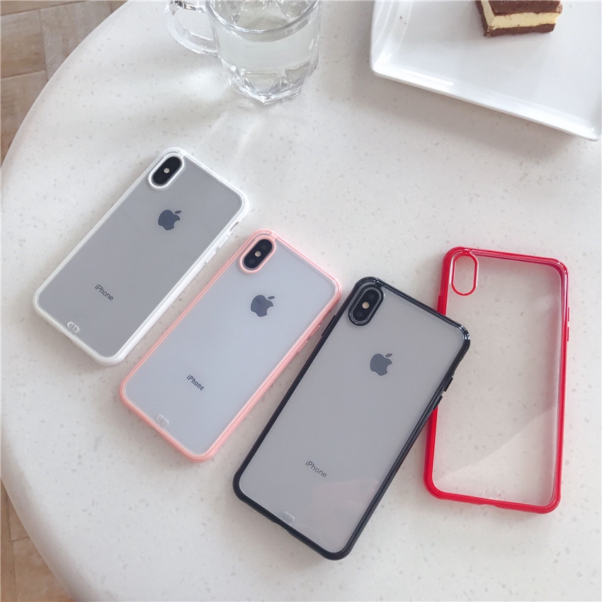 เคสโทรศัพท์มือถือ tpu ใส สองสี เรียบง่าย สีพื้น สําหรับ iPhone XS Max X 6s XR 7 8 6 Plus 5 5s SE