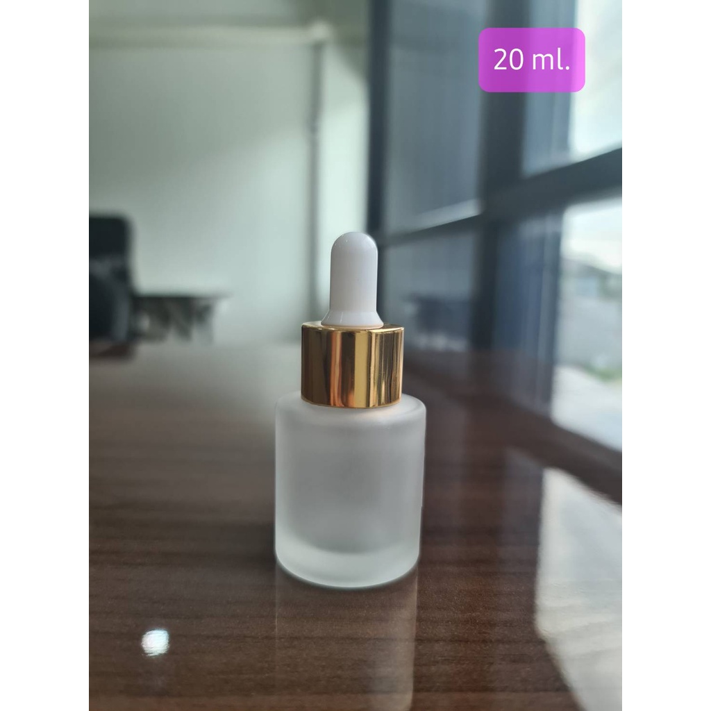 ขวดแก้วดรอปเปอร์สีใสขุ่น ขนาด 20ml  คอ20 ปกป้องจากแสงภายนอก ทนต่อสารเคมีดีเยี่ยม แพ็กเกจเครื่องสำอาง ขวดบรรจุภัณฑ์