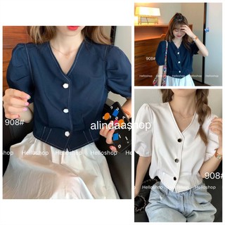 Zara top เสื้อคอวีแขนตุ๊กตาผ้าดีมาก ดีเทลกระดุมลายดอกโคเวอร์น่ารัก ꕥꕥꕥ