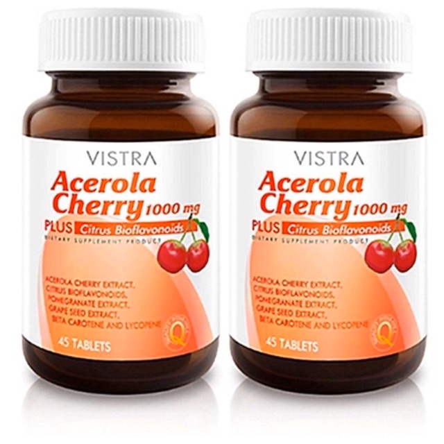 วิตามินซี 1000 mg วิสทร้าอะเซโรร่าเชอรี่  Vistra Acerola Cherry Vitamin C ขนาด 45 เม็ด