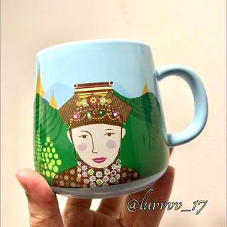 Starbucks Ceramic Mug 12oz.Blue MUANJAI Hill Tribe Woman.