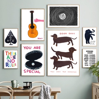 David Shrigley Dachshund Black Cat Circus Wall Art ภาพวาดผ้าใบ โปสเตอร์นอร์ดิก และภาพพิมพ์ติดผนัง สําหรับตกแต่งผนังห้องนั่งเล่น