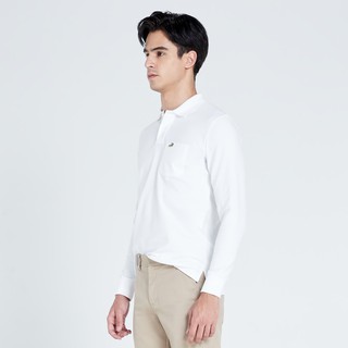 CROCODILE WHITE CUSTOM FIT POLO SHIRT LONG SLEEVE เสื้อโปโลสีขาวแขนยาวทรงคัสตอมฟิต