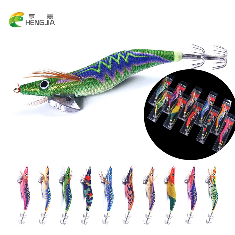 HENGJIA 1pcs 14 ซม.-20g/ 10.5 ซม.-12.2G/11.5 ซม.-14.2g Luminous Squid Jig Fishing Lure เหยื่อกุ้งไม้เหยื่อ 3.5 #/2.5 #/3.0 # Octopus Hook เหยื่อประดิษฐ์ SeaBass,Grouper,c