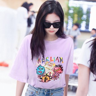 เสื้อยืดแขนสั้นพิมพ์ลาย Blackpink jennie สําหรับผู้หญิงเสื้อผ้าแฟชั่นสไตล์เกาหลี