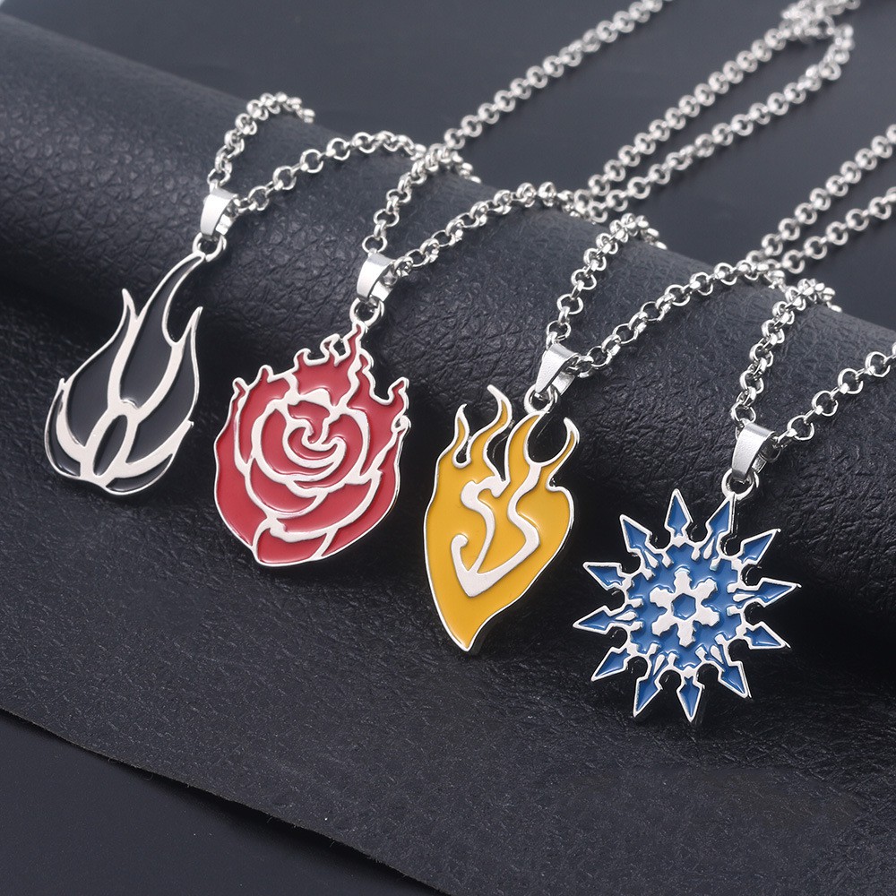 แอนิเมชั่นอเมริกัน RWBY สร้อยคอต่อสู้การ์ตูนสี่สี ทับทิม สีแดง สีขาว สีดํา สีเหลือง โลหะผสม