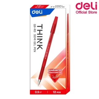 ปากกาเจล Deli หมึกสีแดง 0.5mm (แพ็คกล่อง 12 แท่ง) ปากกาเจล เขียนลื่น ใช้ได้นาน เส้นคมชัด ตีเส้น เขียนได้เรียบเนียน