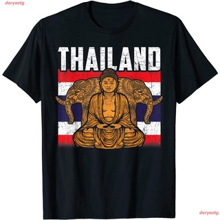 เสื้อยืดคอกลมcrew neckderysotg เสื้อยืดผู้ชายและผู้หญิง Buddha,พระพุทธเจ้า Thai Flag Thailand T-Shirt ดพิมพ์ลาย เสื้อยืด