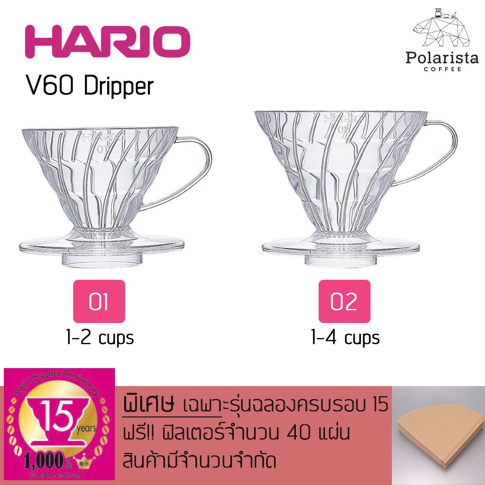 Hario V60 Dripper ดริปเปอร์ กรวยดริปกาแฟ แบบใส ขนาด 01/02