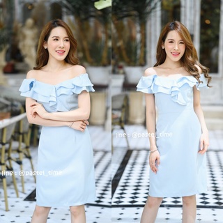 Idylla Open Shoulder Dress : สีฟ้า [Made by Pastel Time]