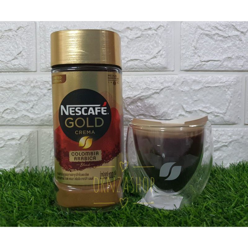 Set Nescafe Gold Crema Colombia Arabica Blend 100g + แก้ว2ชั้นจากเนสกาแฟ ความจุ 110ml.