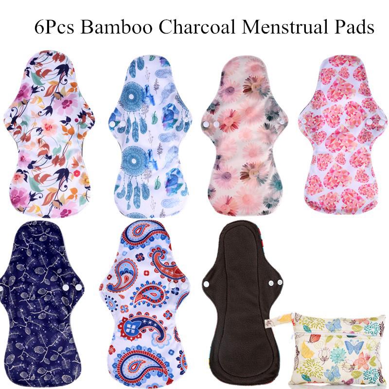 ใช้ผ้าอนามัยซ้ำ, ล้างน้ำ วัสดุถ่านไม้ไผ่ /Bamboo charcoal reusable heavy menstrual flow clothes set