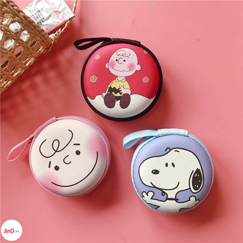 ที่ใส่หูฟังเคส Snoopy อะนิเมะกระเป๋าเก็บแคมป์ปีนเขากล่องเก็บของเคสปกชุดเดินทาง TF การ์ดหูฟังเคสสาย USB ป้องกัน Earphone Bag