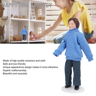 Happytime Babytoy โมเดลฟิกเกอร์ พอร์ซเลนจิ๋ว 1:12  พร้อมเสื้อกันหนาว สีฟ้า สําหรับตกแต่งบ้านตุ๊กตา