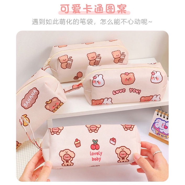 พร้อมส่งค่า กระเป๋าดินสอ กระเป๋าเครื่องสำอางค์ ลายหมี ผ้าแคนวาส ใส่ของได้เยอะ - รูปที่ 2